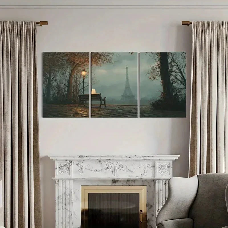 3pcs Autumn Leaves Foggy Atmosphere Paris Metal Print Ready to Hang Art