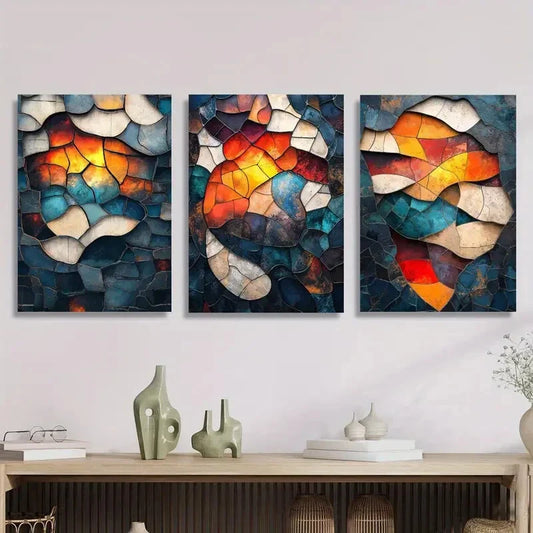 3pcs flat, Fragmented mosaic wonder Metal Print Ready to Hang Art