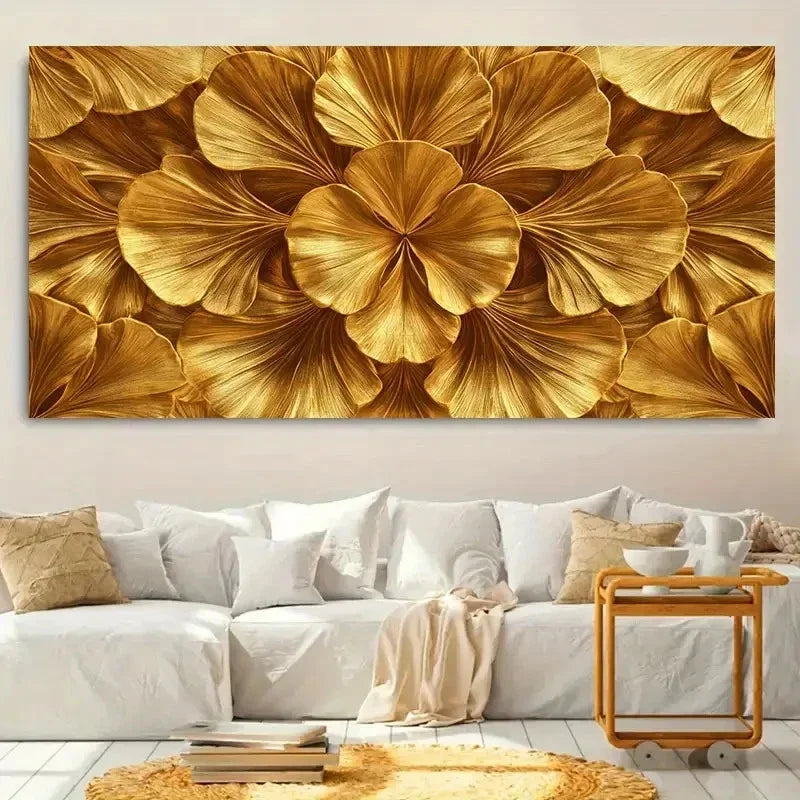 Modern Golden Artwork Featuring Wall Art Canvas Office Home Room Framed 80x45cm
