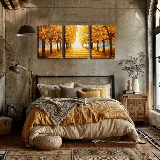 3pcs Romantic Autumn Forest Passage Wall Art Set Canvas Framed 40x60cm - High Quality Print 100% Australian Made Wall Canvas Ready to Hang