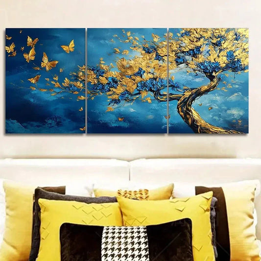 3pcs An abstract tree with golden leaves Wall Art Set Canvas Framed 40x60cm - High Quality Print 100% Australian Made Wall Canvas Ready to Hang