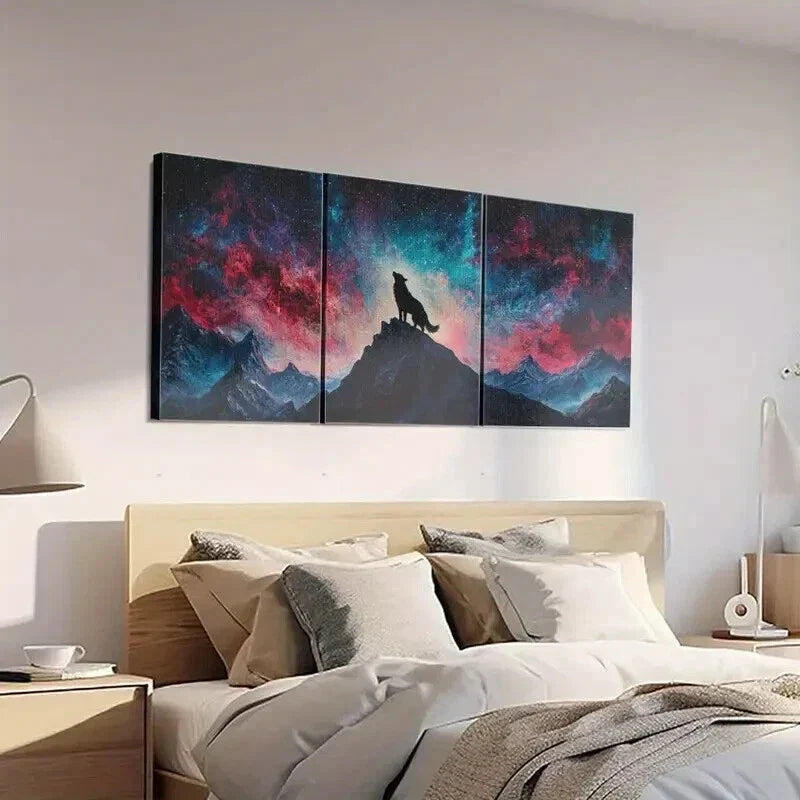 3pcs Majestic Wolf Howling at Starry Sky Wall Art Set Canvas Framed 40x60cm - High Quality Print 100% Australian Made Wall Canvas Ready to Hang