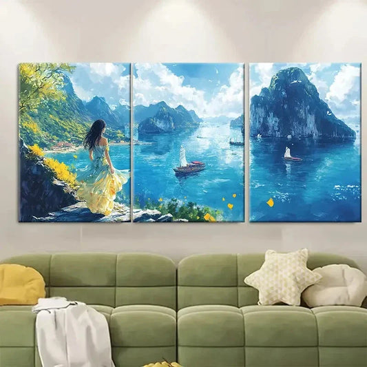 3pcs Featuring Lush Greenery Majestic Mountains Metal Print Ready to Hang Art