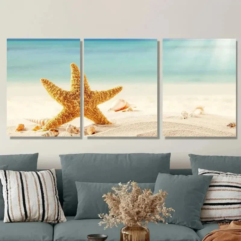 3pcs Beach Starfish Metal Print Ready to Hang Art