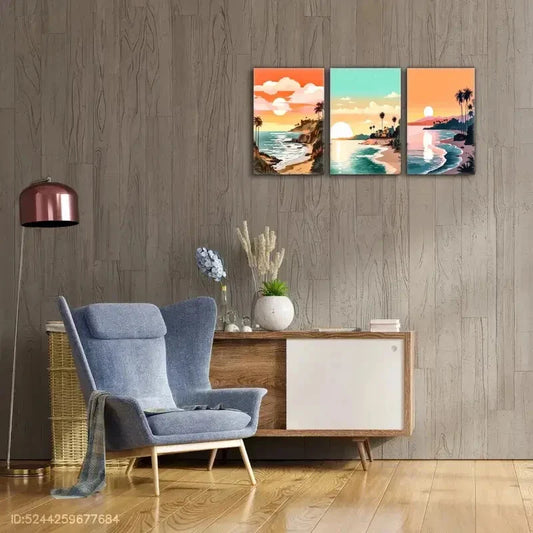 3pcs Coastal Beach Scenes with Sunrise & Sunse tMetal Print Ready to Hang Art