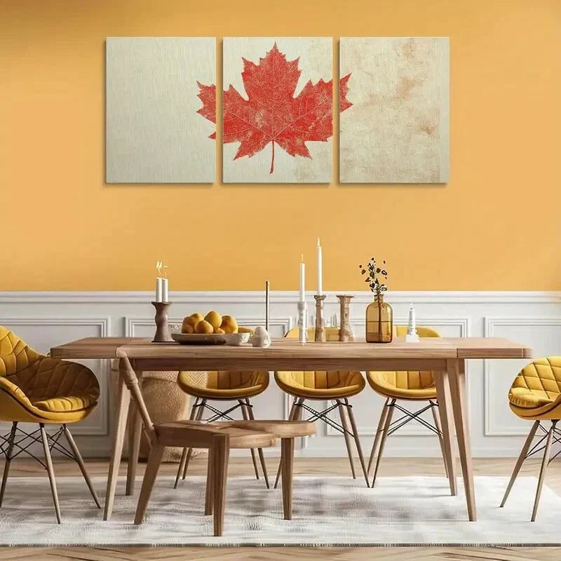 3pcs Canadian Maple Leaf Metal Print Ready to Hang Art