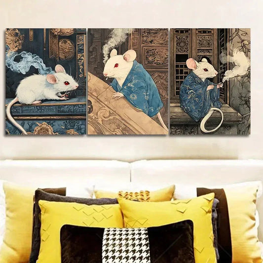 3pcs Robe mouse Art Painting Metal Print Ready to Hang Art