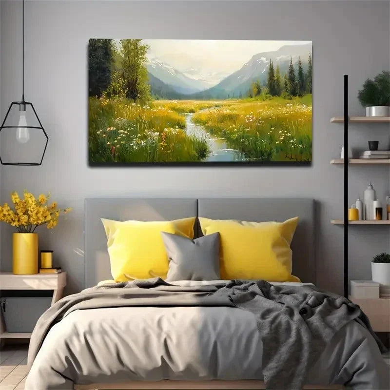 Spring Wildflowers Aesthetic Wall Art Canvas Office Home Room Framed 80x45cm