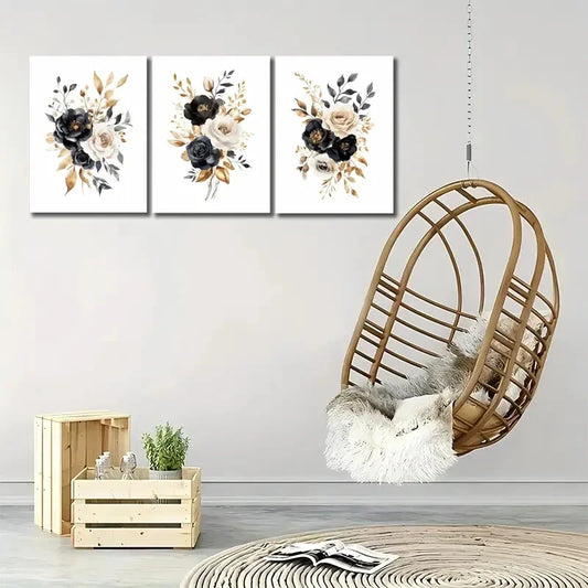 3pcs Elegant Floral Botanical Antique Watercolor Metal Print Ready to Hang Art