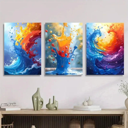 3pcs Colorful painting, paint splash mural, Metal Print Ready to Hang Art