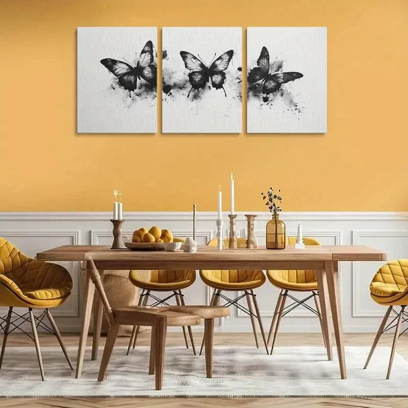 3pcs Black and White Watercolor Butterfly Metal Print Ready to Hang Art