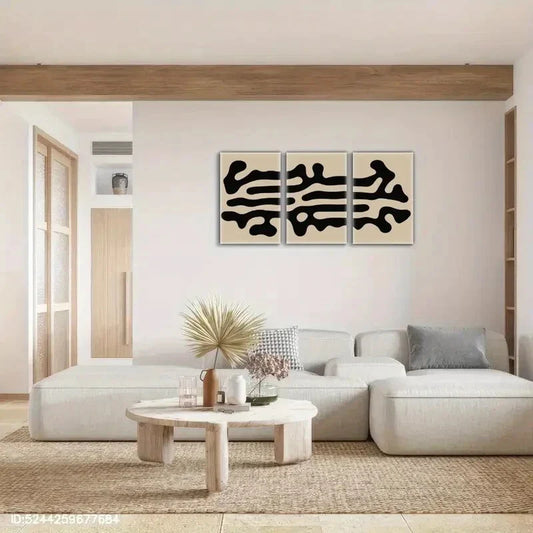 3pcs Black and Beige Neutral Decorative Wall Art Metal Print Ready to Hang Art