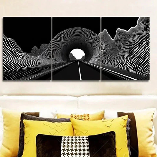 3pcs Black Hole Tunnel Design Wall Art Set Canvas Framed 40x60cm - High Quality Print 100% Australian Made Wall Canvas Ready to Hang