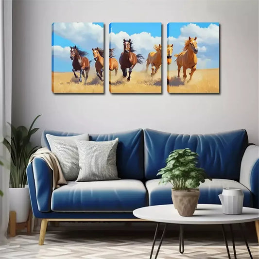 3pcs Five Running Horses, Oil Painting Wall Art Set Canvas Framed 40x60cm - High Quality Print 100% Australian Made Wall Canvas Ready to Hang