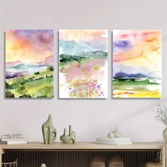 3pcs Abstract landscape watercolor style Metal Print Ready to Hang Art