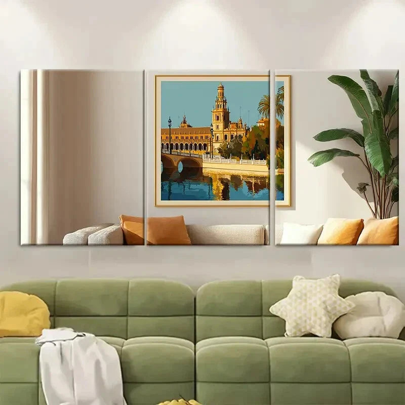 3pcs Vivid Spanish Architecture & Landscapes Metal Print Ready to Hang Art