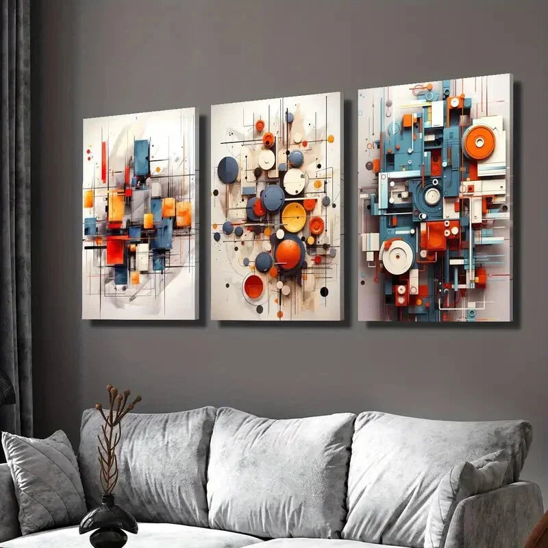 3pcs circles and shapes abstract three dimension Wall Art Set Canvas Framed 40x60cm - High Quality Print 100% Australian Made Wall Canvas Ready to Hang