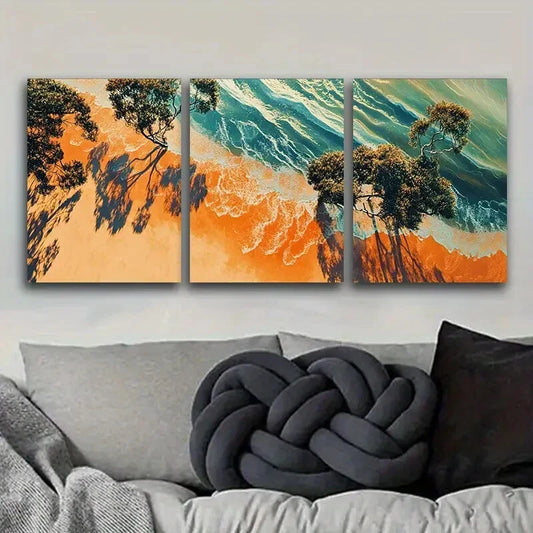 3pcs Aerial view of the sand Metal Print Ready to Hang Art