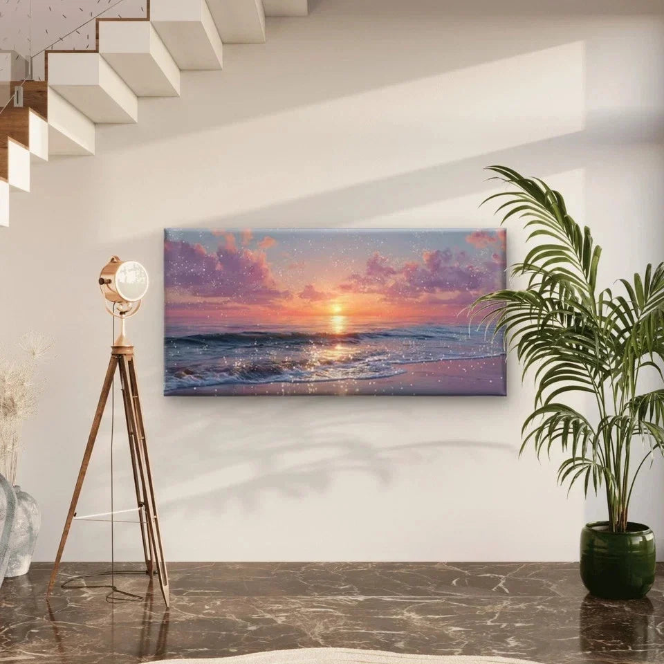 Twilight Ocean Waves Wall Art Canvas Office Home Room Framed 80x45cm