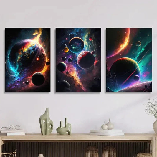 3pcs universe space mural, milky way, Metal Print Ready to Hang Art