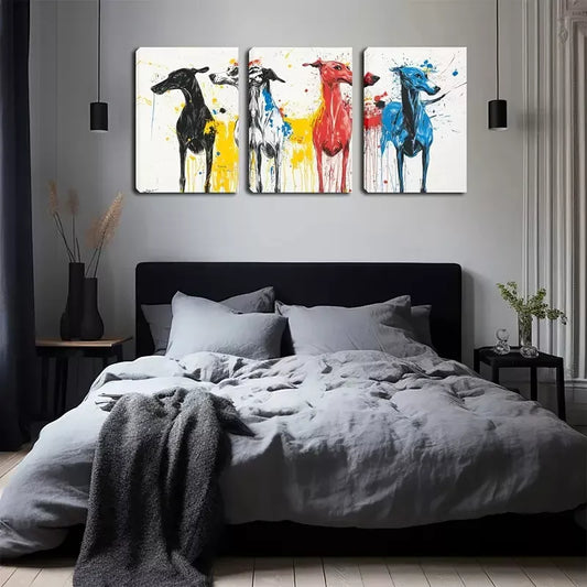 3pcs Graffiti Style, Four Cute Dogs Wall Art Set Canvas Framed 40x60cm - High Quality Print 100% Australian Made Wall Canvas Ready to Hang