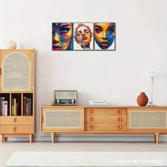 3pcs Colorful Thick Oil Characters Art Metal Print Ready to Hang Art