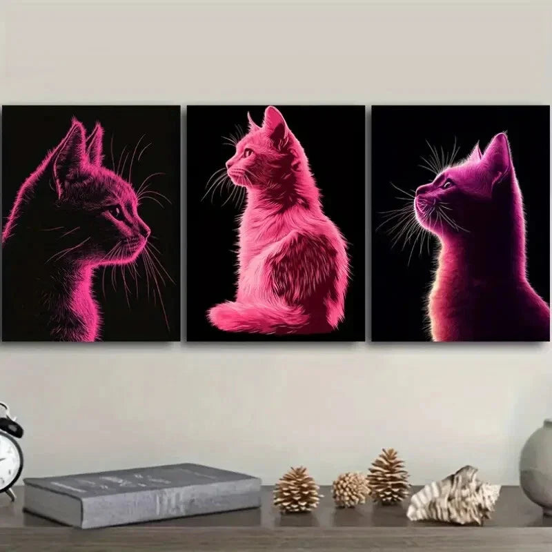 3pcs Vector Illustration Cat, Luxurious Wall Art Set Canvas Framed 40x60cm - High Quality Print 100% Australian Made Wall Canvas Ready to Hang