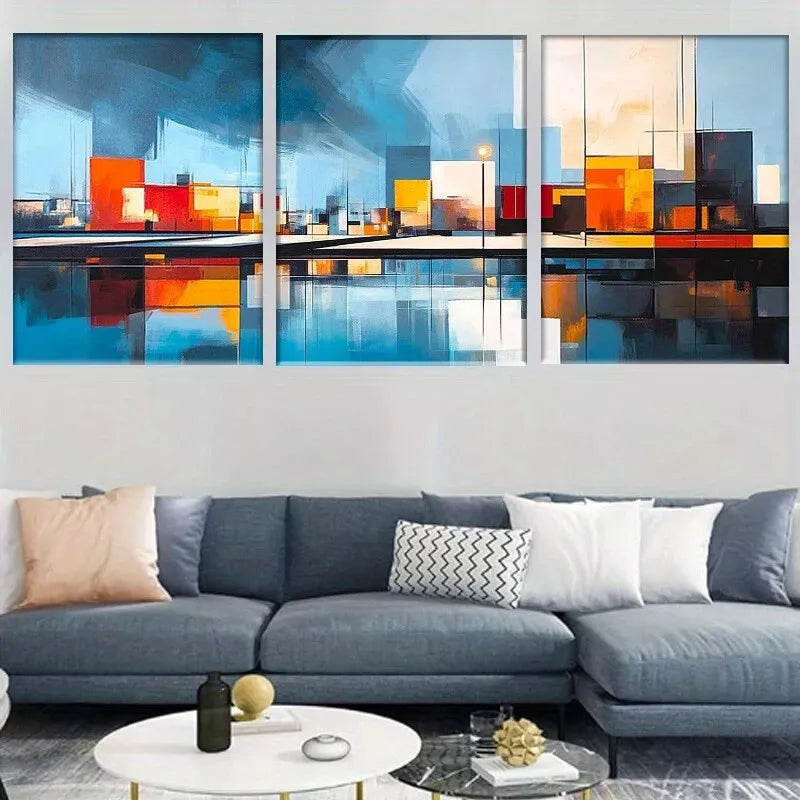 3pcs Art Deco Modern Glam Geometric Urban Wall Art Set Canvas Framed 40x60cm - High Quality Print 100% Australian Made Wall Canvas Ready to Hang