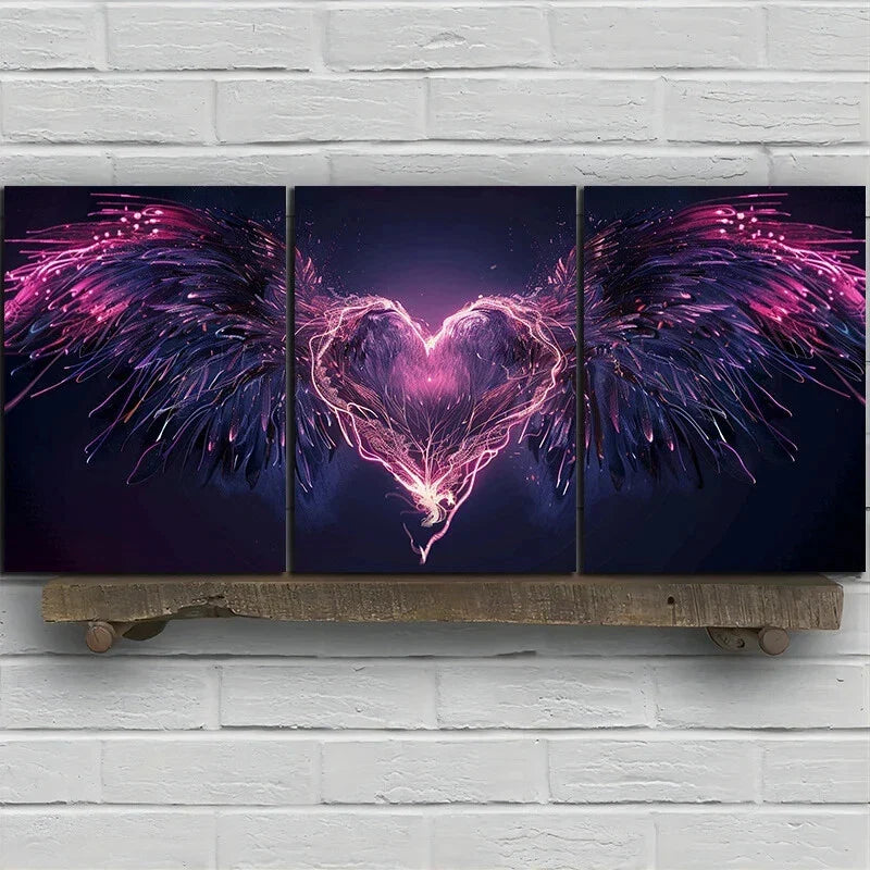 3pcs Wings of Love Pink Purple Themed Metal Print Ready to Hang Art
