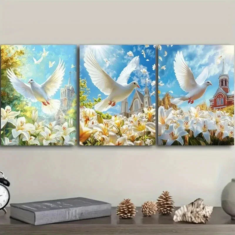 3pcs The dove of peace Wall Art Set Canvas Framed 40x60cm - High Quality Print 100% Australian Made Wall Canvas Ready to Hang