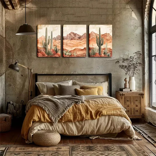 3pcs Relaxing, Desert Cactus Wall Art Set Canvas Framed 40x60cm - High Quality Print 100% Australian Made Wall Canvas Ready to Hang