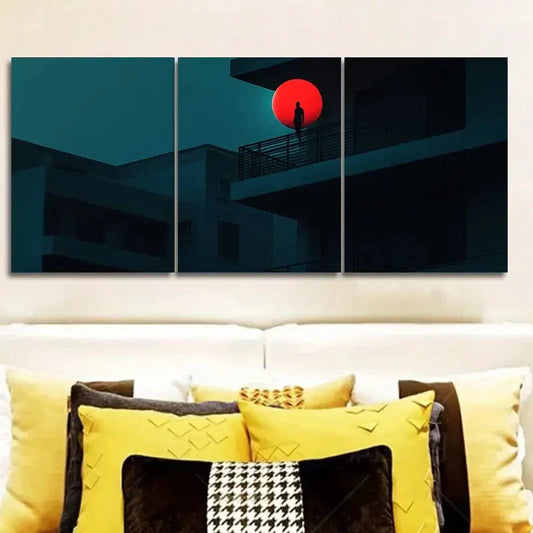 3pcs The red ball on the wall Wall Art Set Canvas Framed 40x60cm - High Quality Print 100% Australian Made Wall Canvas Ready to Hang