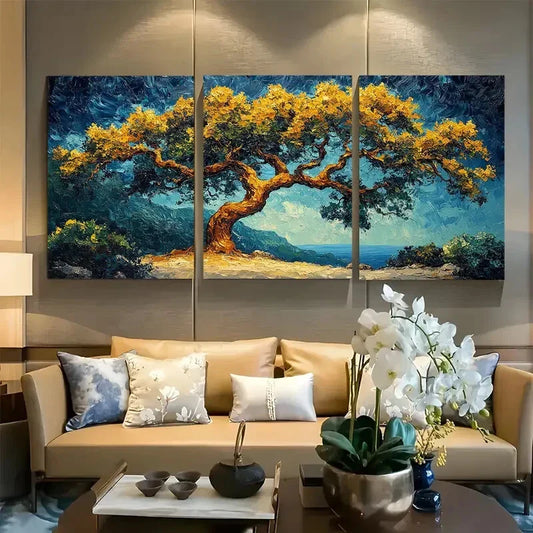 3pcs Old Oak Tree Impasto Design Metal Print Ready to Hang Art