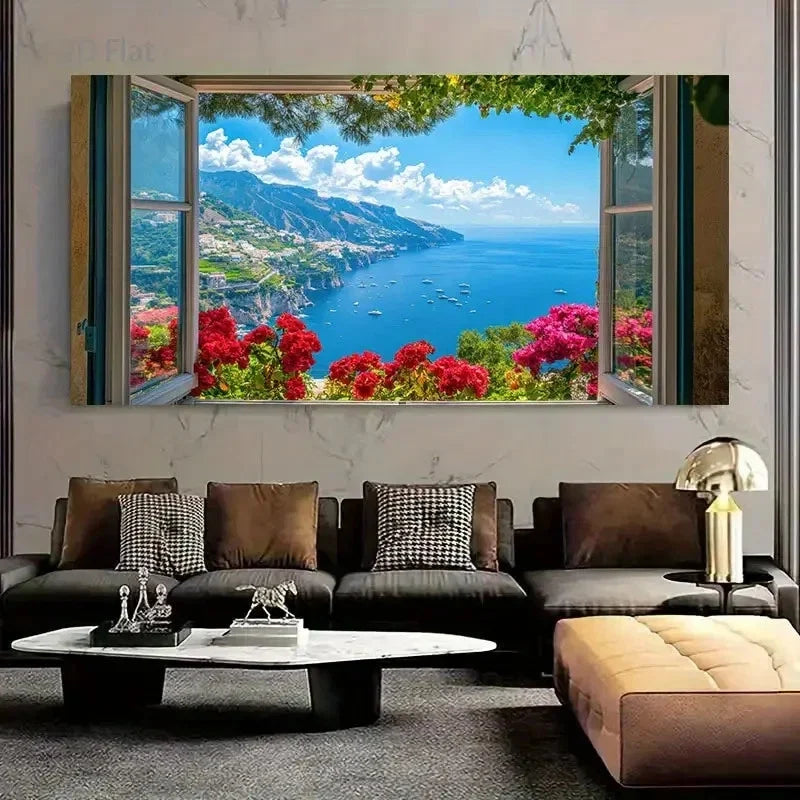 Seaside Serenity Modern Murals Wall Art Canvas Office Home Room Framed 80x45cm
