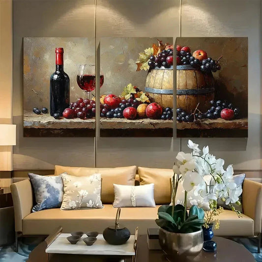 3pcs Fruit and a Wine Barrel Metal Print Ready to Hang Art