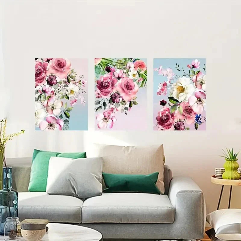 3pcs Rose Creative Paintings Metal Print Ready to Hang Art