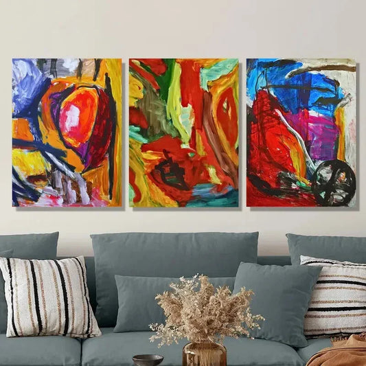3pcs Bold color abstract painting,colorful graffit Metal Print Ready to Hang Art