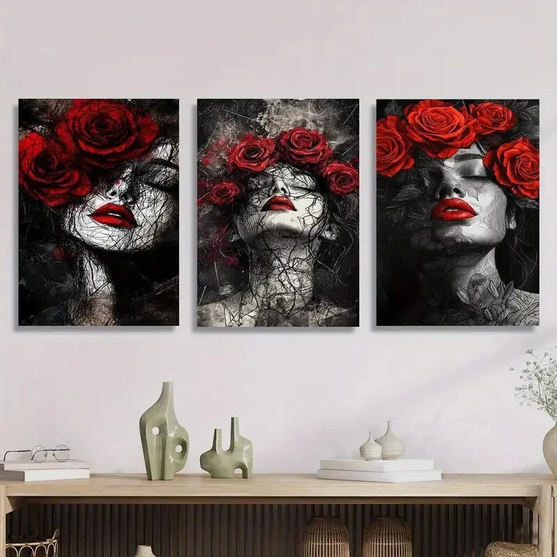 3pcs Romantic Valentine's Day Modern Metal Print Ready to Hang Art