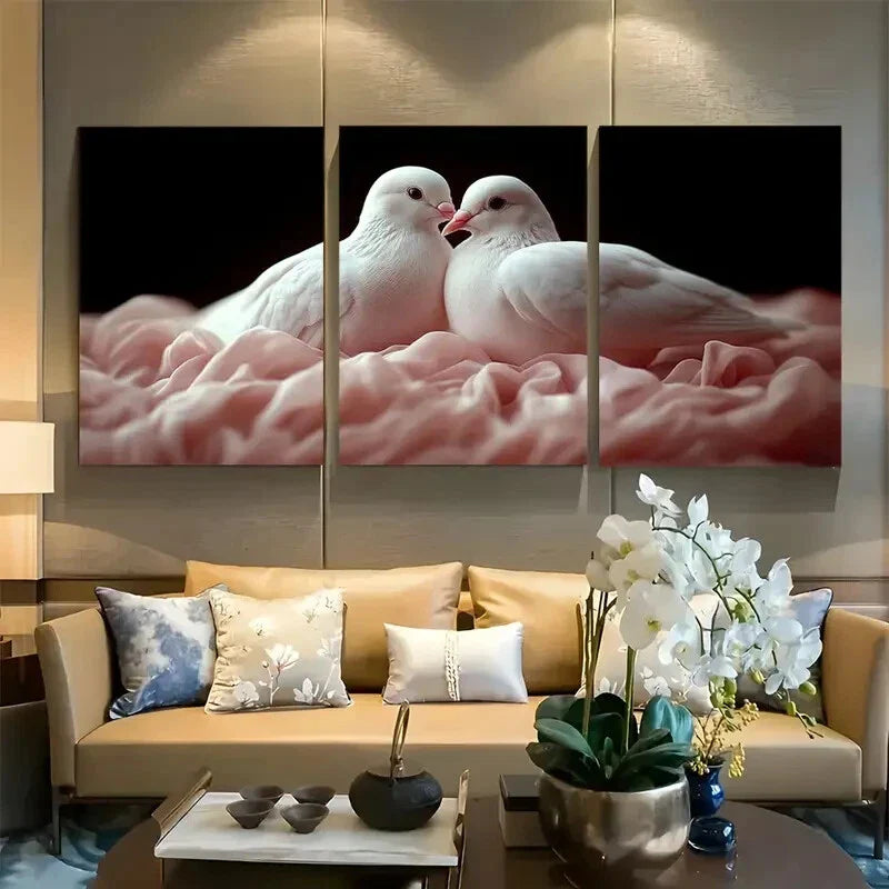 3pcs Elegant White Doves Birds Metal Print Ready to Hang Art