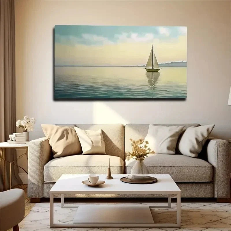 Beautiful Sea View Suitable Wall Art Canvas Office Home Room Framed 80x45cm