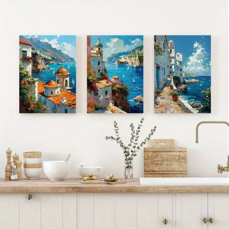 3pcs Italy Coastal Travel Canvas Framed 40x60cm - High Quality Print 100% Australian Made Wall Canvas Ready to Hang