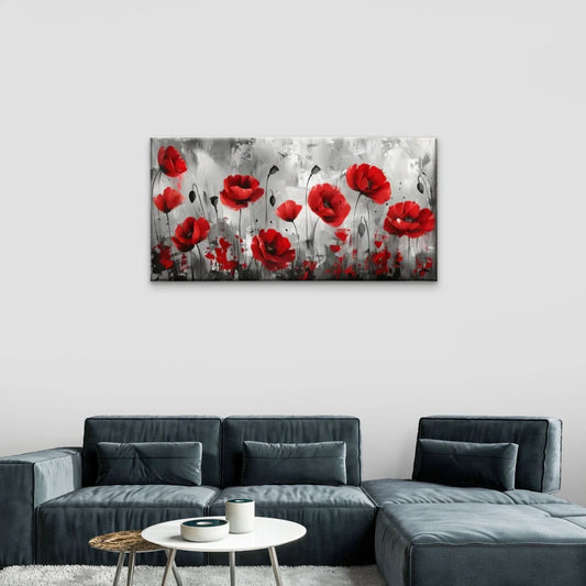 Poppies Black White Wall Art Canvas Office Home Room Framed 80x45cm