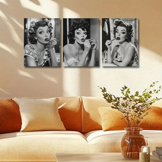 3pcs Beautiful Makeup Girl Metal Print Ready to Hang Art