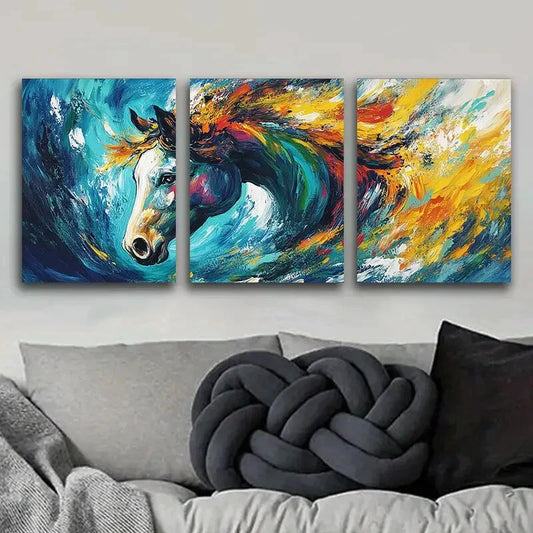 3pcs Colorful Horse Bright Shine Perfect Wall Art Set Canvas Framed 40x60cm - High Quality Print 100% Australian Made Wall Canvas Ready to Hang