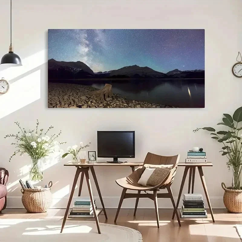 Satellite & Mountain Reflection Wall Art Canvas Office Home Room Framed 120x60cm