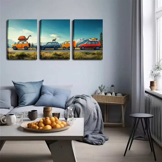 3pcs Decoration, Cute Cars And Animals Wall Art Set Canvas Framed 40x60cm - High Quality Print 100% Australian Made Wall Canvas Ready to Hang