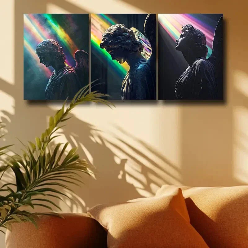 3pcs Angel Statue Design Metal Print Ready to Hang Art