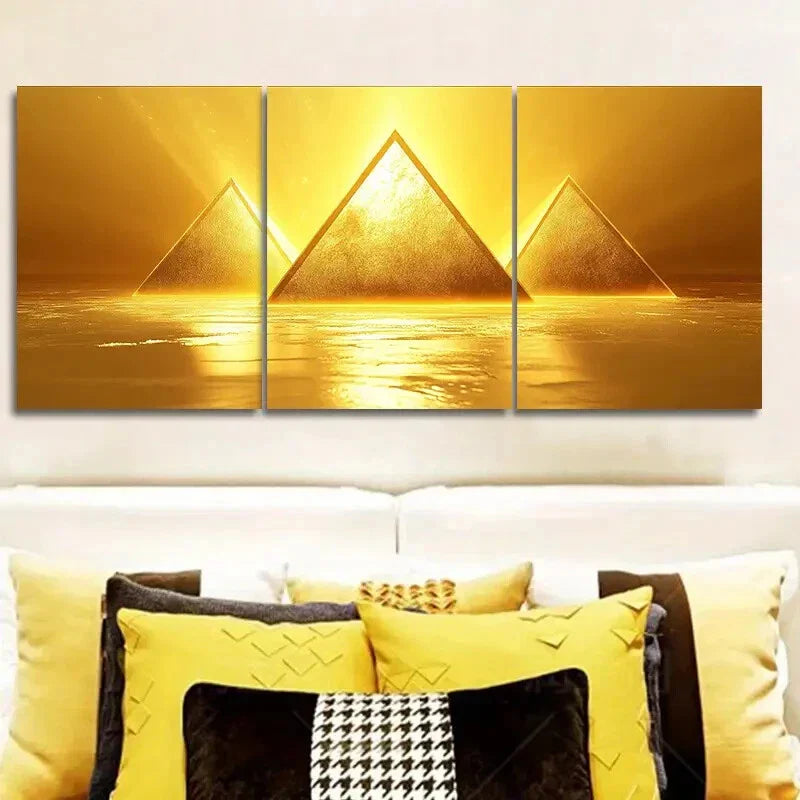 3pcs A glowing yellow triangle Metal Print Ready to Hang Art