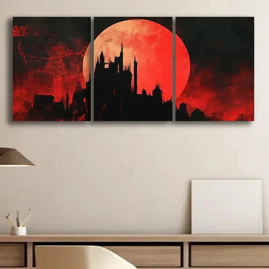 3pcs Medieval City Silhouette Artwork Darkness Wall Art Set Canvas Framed 40x60cm - High Quality Print 100% Australian Made Wall Canvas Ready to Hang