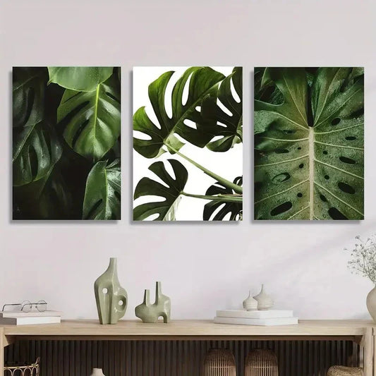 3pcs Art Deco Monstera Deliciosa Metal Print Ready to Hang Art